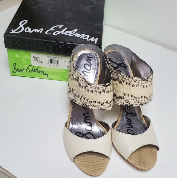 Sam Edelman Scotti Ivory Leather Snake Skin Sandals 8.5" - Picture 4 of 12